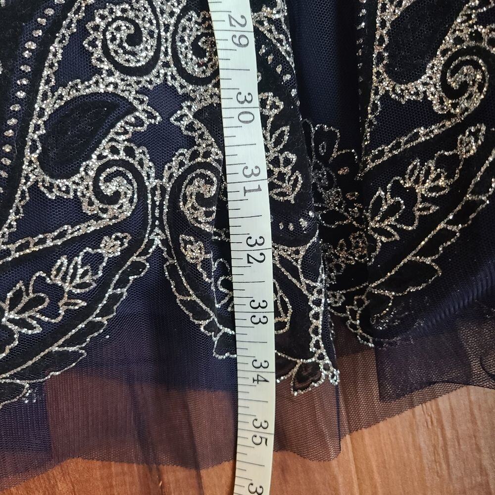 Blondie Nites by Stacy Skylar Dress Size 1 Fit and Flare Deep V Blue Black Tulle - Picture 10 of 10
